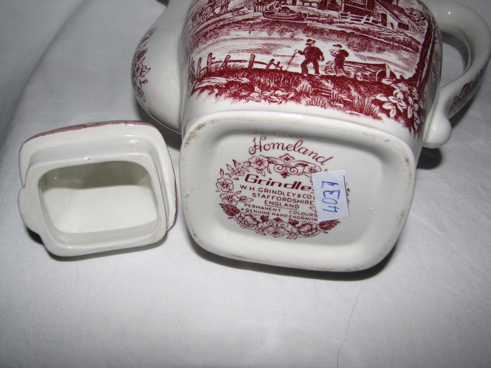 red transferware COFFEE pot GRINDLEY HOMELAND England