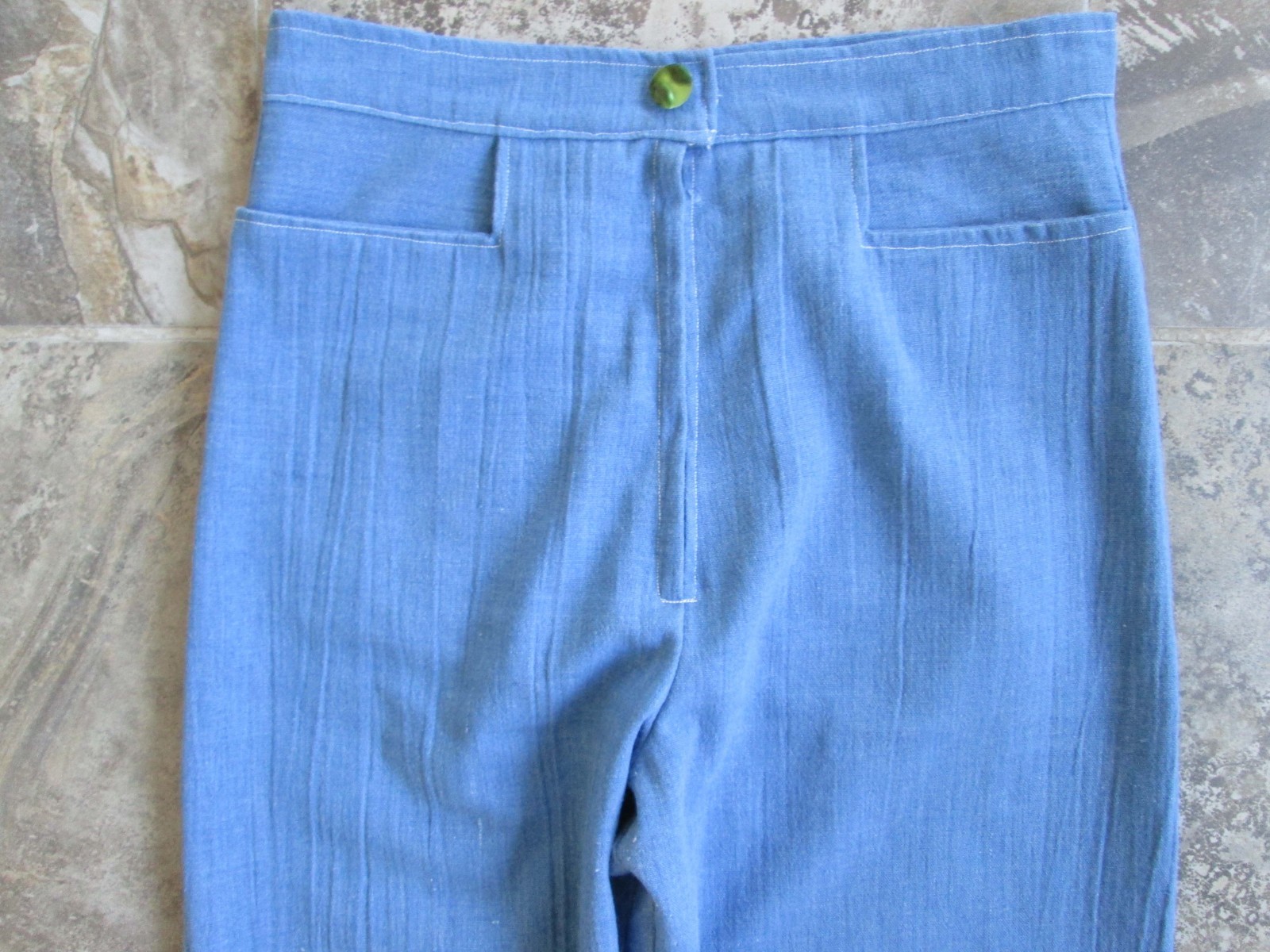 VTG Original Hippie Pants 26x25 Short Capri Stitched Pocket Blue Cotton/Poly