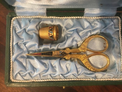 Antique Thimble and Sewing Scissor Set