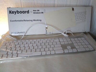 Aluminum Wired Keyboard with Numeric Keypad for PC Computer White Open Box