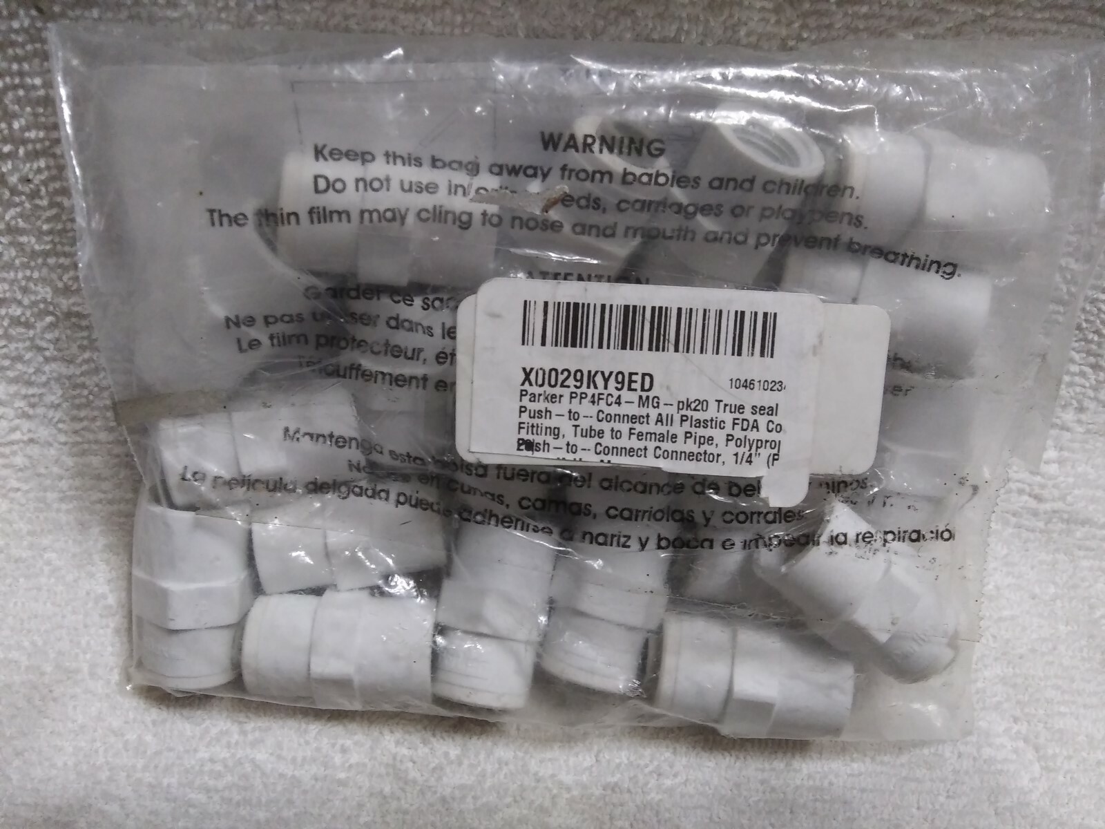 Parker A4TEU4-MG-pk20 Push-to-Connect All Plastic FDA