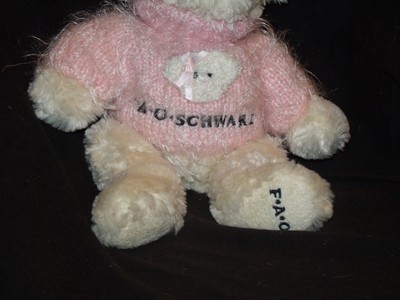 FAO Schwarz Ivory White Teddy Bear Pink Fuzzy Sweater Plush Bean Bag 11