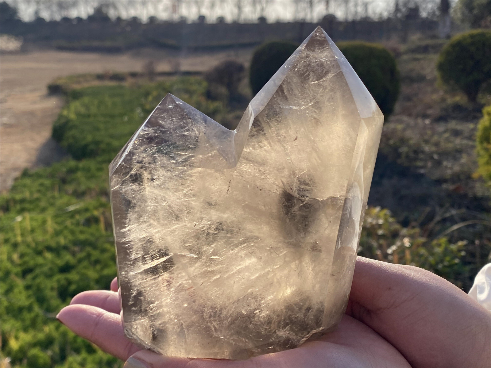 遗石 1260g Natural Smoky Quartz Obelisk Carved Crystal Tower Wand