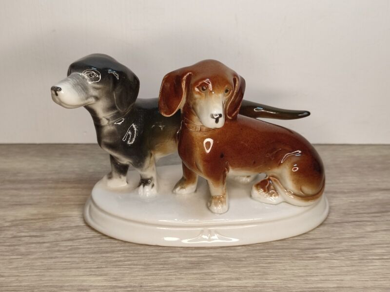 Vintage Dachshund Dogs Porcelain Figures - Unmarked - Approx 12.0 Cm Long