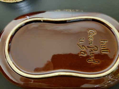 4 Vintage Hull Brown Drip Pottery Sandwich Plate & Soup Chili Bowls Cups Handle