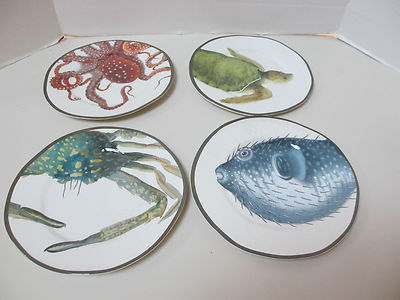 Pottery Barn Sea Life Critter Melamine Salad Plates - set of 4 New with netting.
