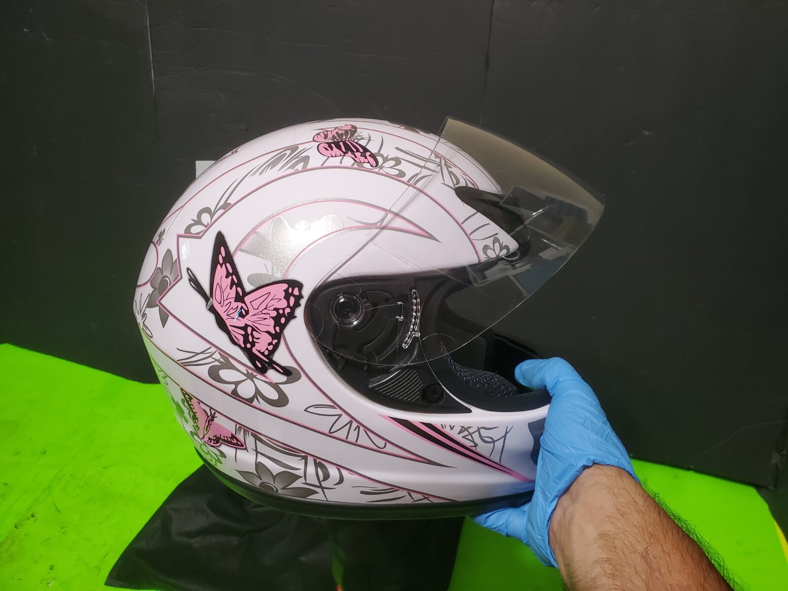 【HI FI FNK】Butterfly Pigment Top TCMT HY 901 DOT OFF WHITE Pink Butterfly Full Face Helmet