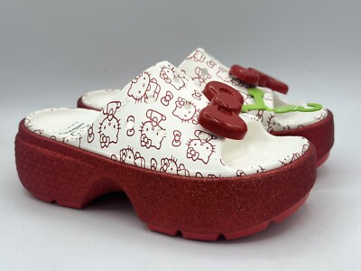 Crocs x Hello Kitty Stomp White Red Slides 209815-100 Women s 10 Men s 8