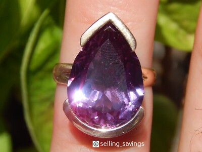14K YELLOW GOLD 10.21 TCW  HUGE 18 X 13MM PEAR CUT AMETHYST BEZEL MOUNT RING