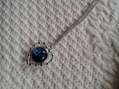 Silver Heart Bubble Butterfly Wing Tropical Necklace