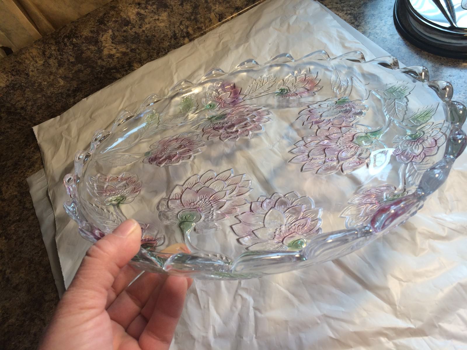 Vintage Thick Glass Floral Embossed 12