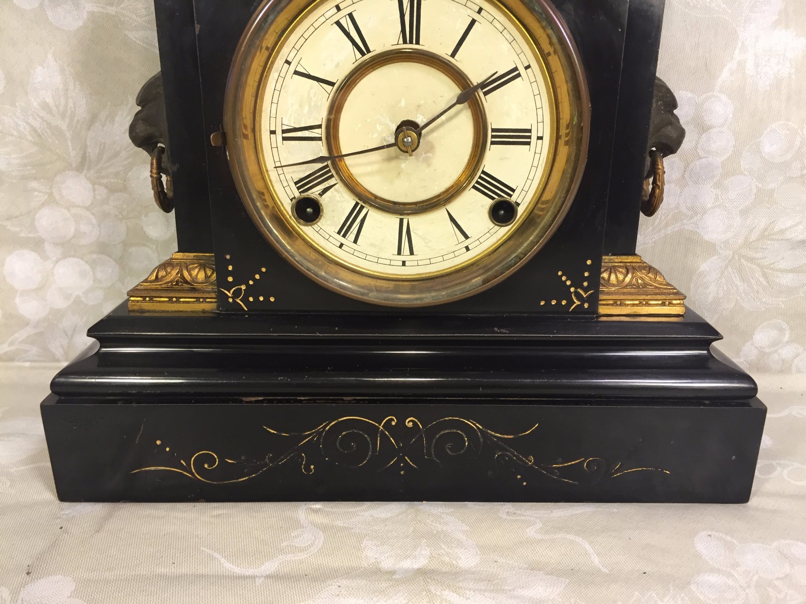 Antique Ansonia Slate & Iron Case Mantel Clock La France Model Beautiful Topper