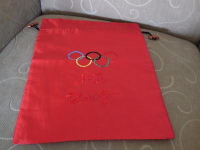 Collectible 2008 Olympics Beijing Red Silk / Satin Drawstring Bag - NEW