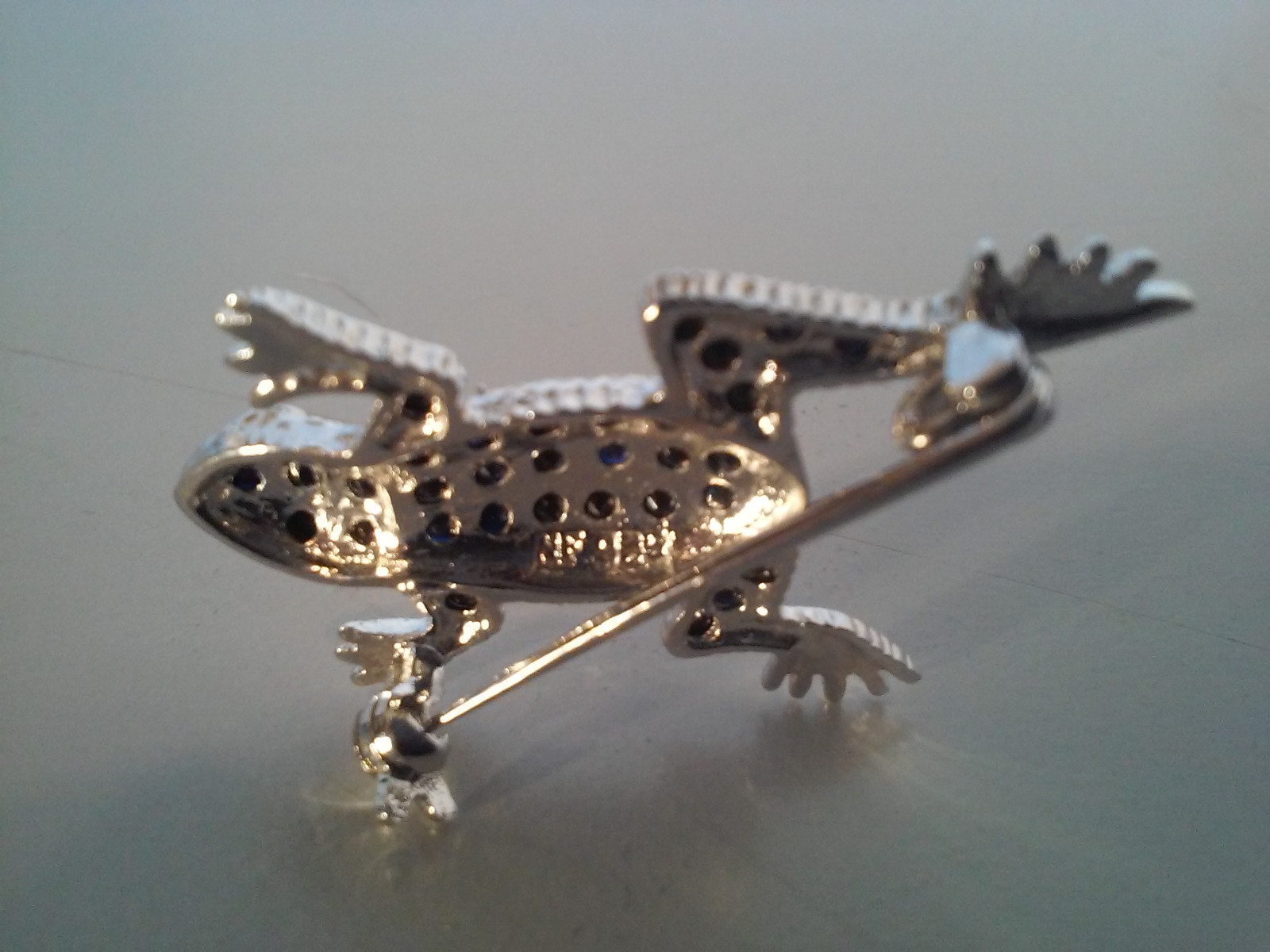 Sterling Silver and Sapphire Frog Pin. Real Nice Piece