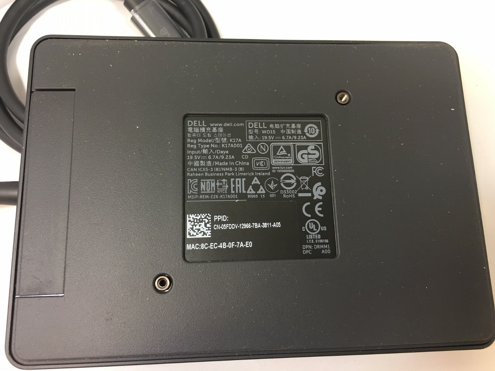 NIB Genuine Dell Dock WD15 w/ 130W Adapter + USB Type C (03R1D3)