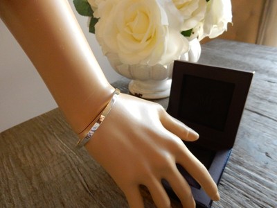$295 New Monica Vinader Signature Thin Bangle Bracelet in Sterling Silver, Med