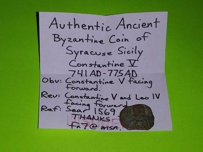 Constantine V 741 AD ancient BYZANTINE COIN Syracuse Sicily LEO IV old antique G