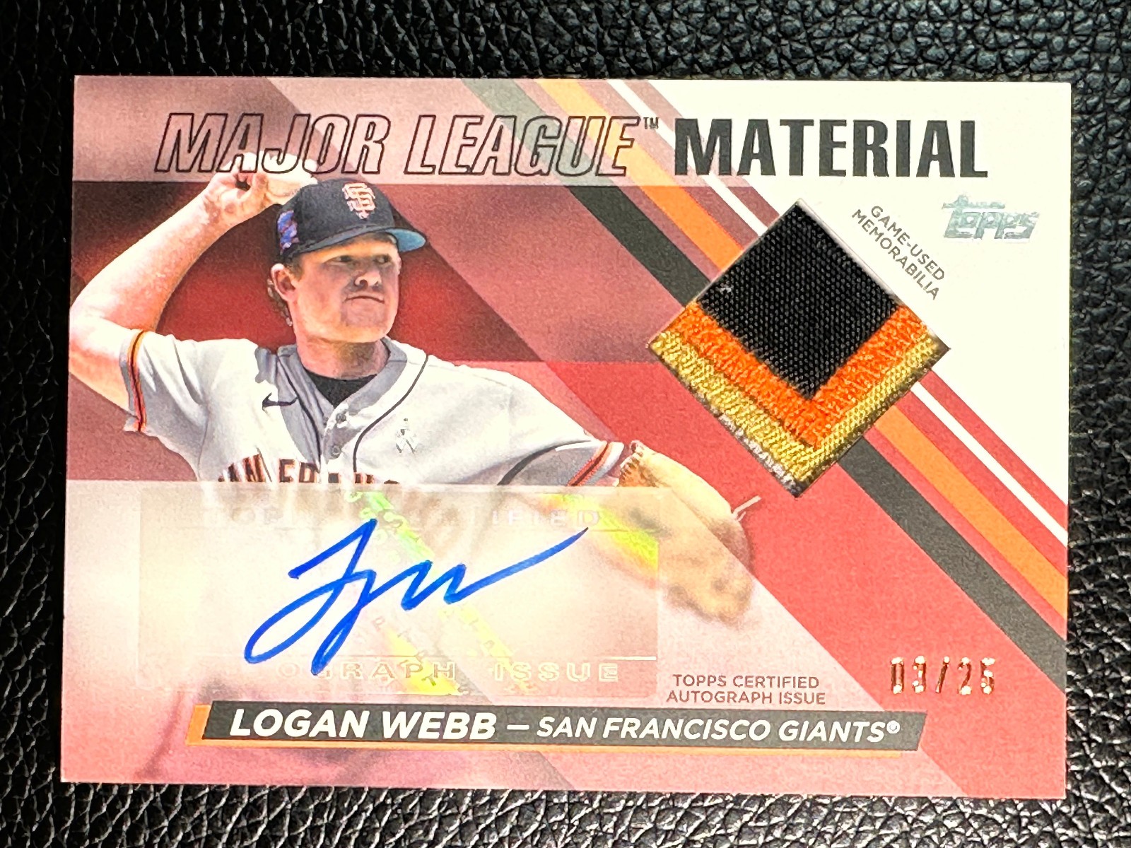 2024 Topps Major League Material Logan Webb 3/25 Auto Game Used Patch