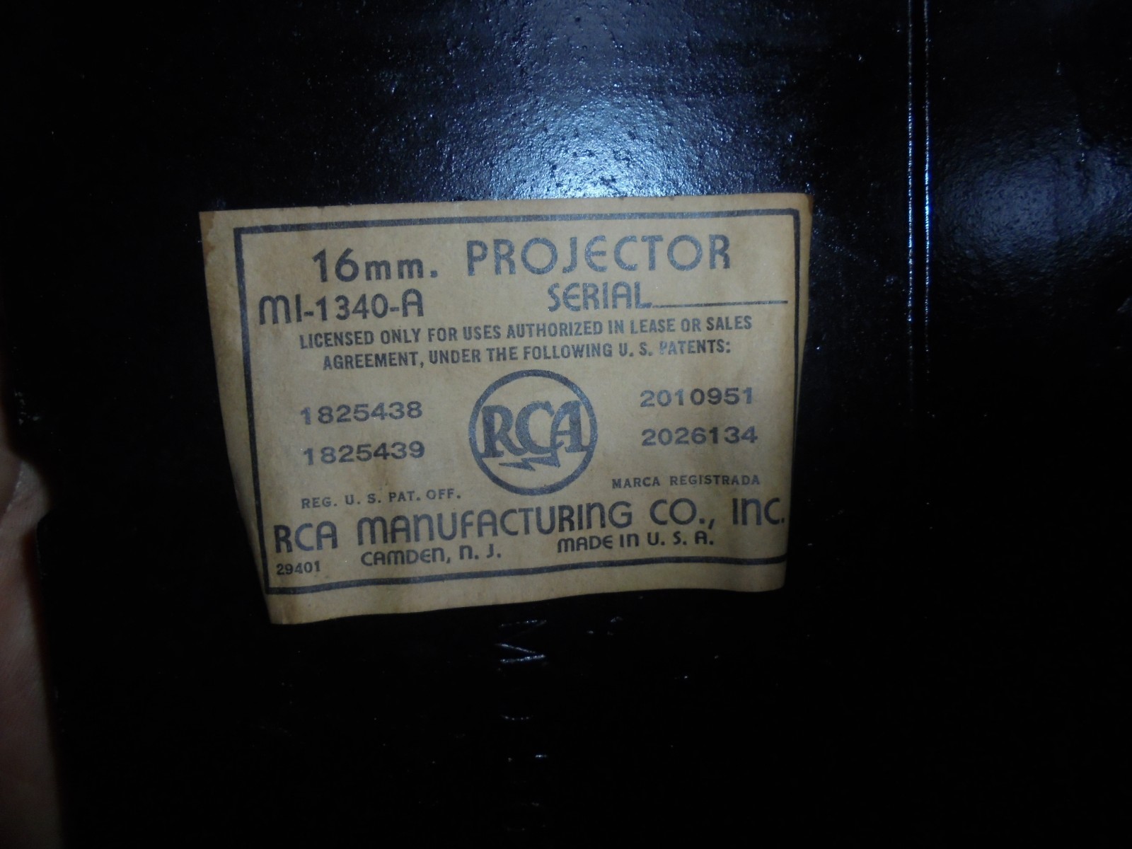 RCA MI-1340-A PROJECTOR MADE FOR MILLS COMPANY