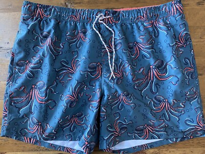 NEW Goodfellow Gray & Orange Octopus Print Lined Swim Trunks Mens 2XL 6'' Inseam
