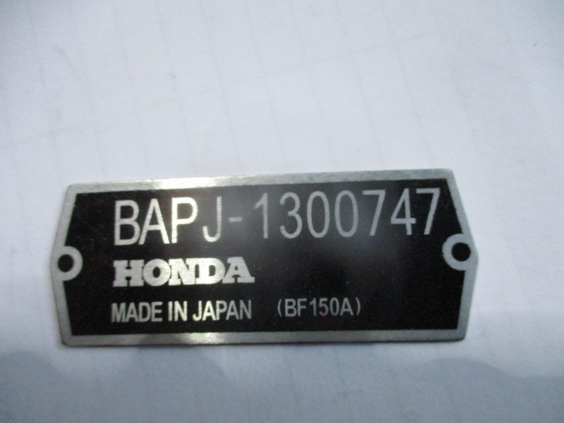 Typenschild Honda Bapj-1300747  Id-Plate Schild Bf150a Aussenbordmotor Boot S83