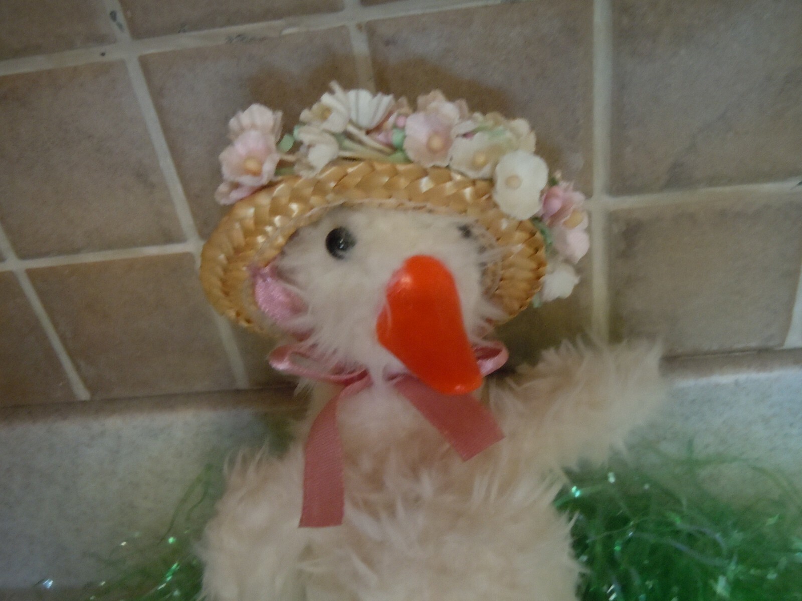 Kimbearly's Original's Easter Duck with Straw Hat Pink Ribbon Numbered