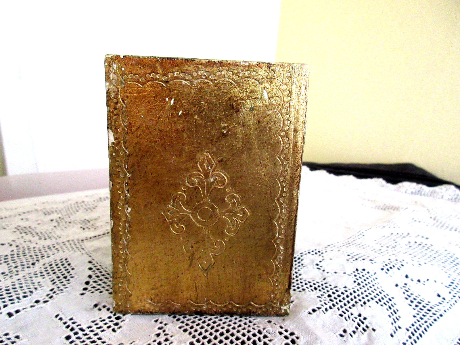 Vintage Italian Florentine Wood Toleware Gold Gilt/Green Pen Pencil Brush Holder