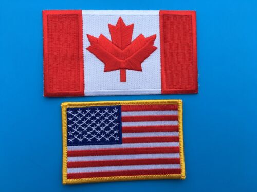 CANADIAN & USA FLAG EMBROIDERED PATCH COMBO SET - IRON-ON/SEW-ON - HI QUALITY!