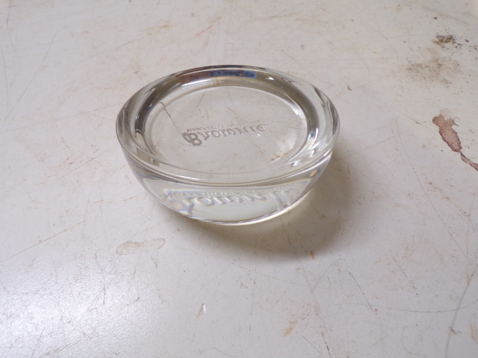 Old Round Dome Glass Paperweight Brownie Manufacturing Co.