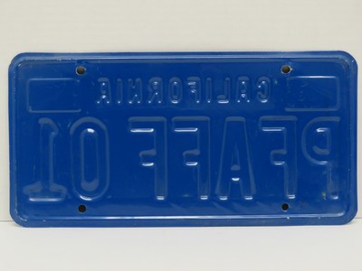 California License Plate PFAFF 01 Vanity Plate 1983 Sticker Embossed Yellow Blue