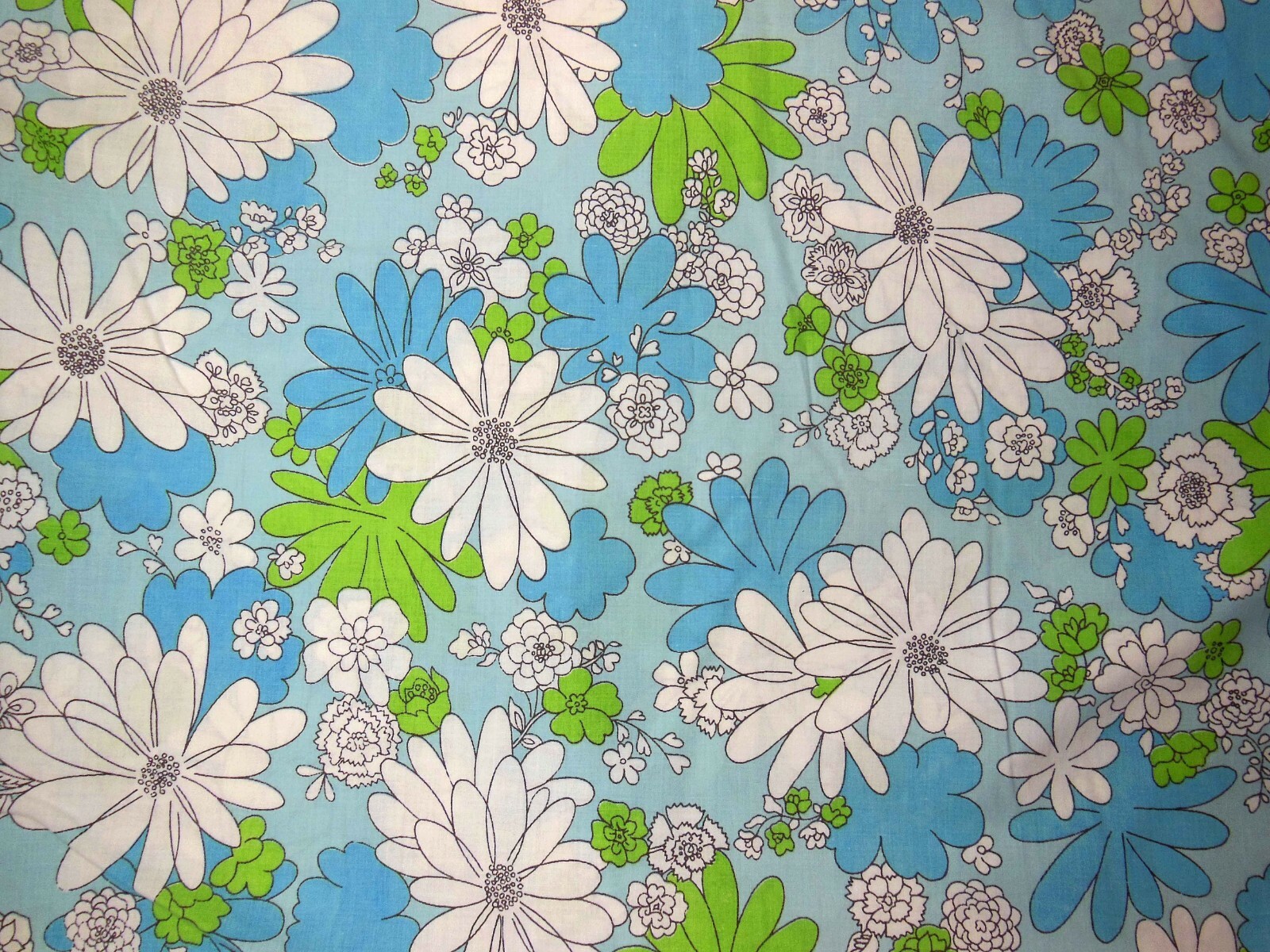 Vtg 1960s Cannon Monticello Twin Muslin Flat Sheet Blue Floral Daisy USA Made