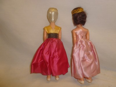 Vtg Retro Plastic Souvenir Dolls Prom Queen Pink Dress Sleepy Eye 8
