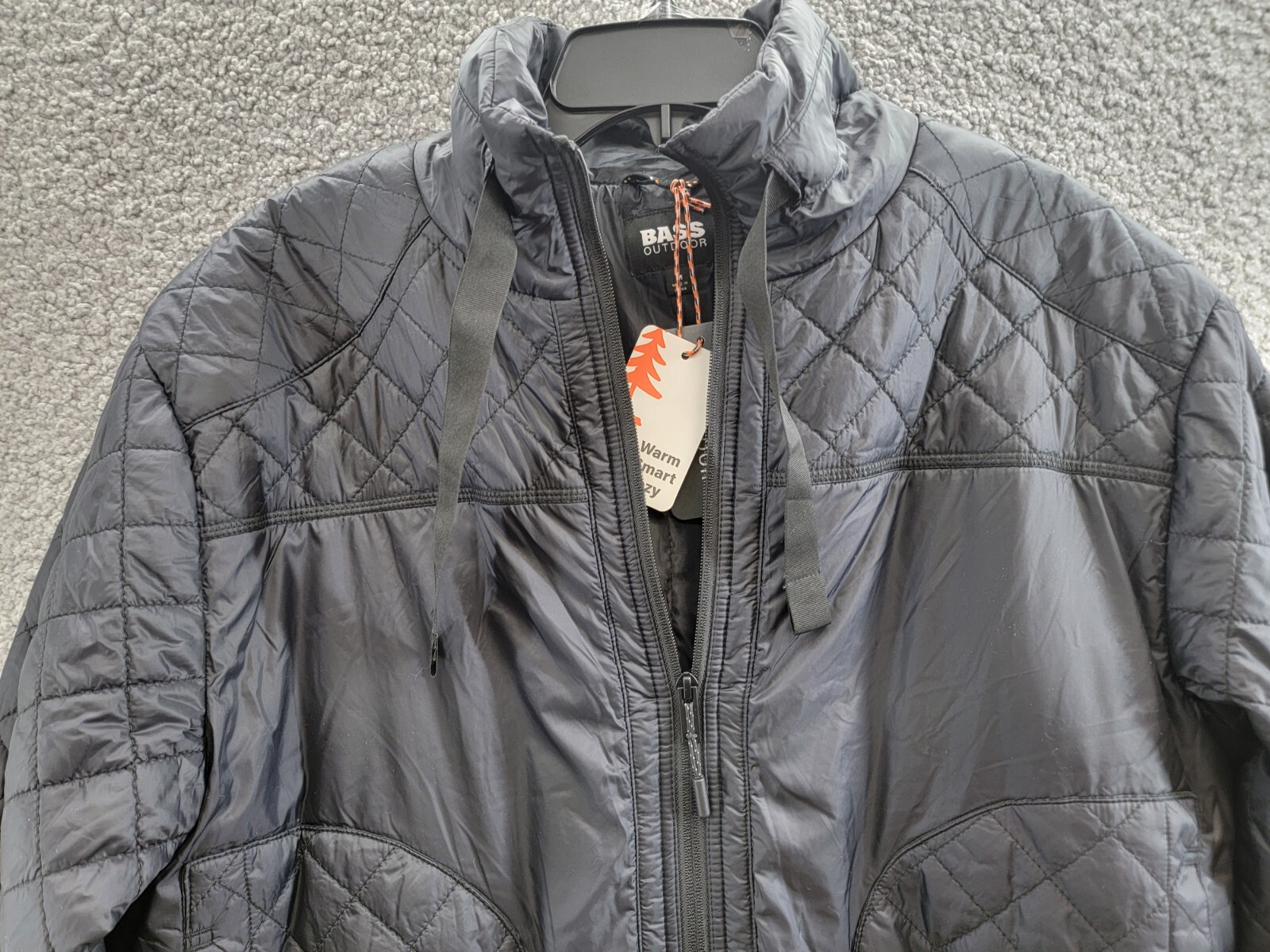 BASS OUTDOOR Quilted-Trim Zip Bomber Jacket Women's M Black Side Pockets L/S - Picture 3 of 21