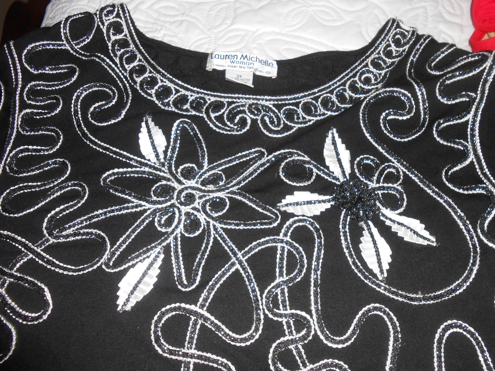 LAUREN MICHELLE 2XL BLACK & WHILE ELEGANT DRESSY BLOUSE  GREAT CONDITION