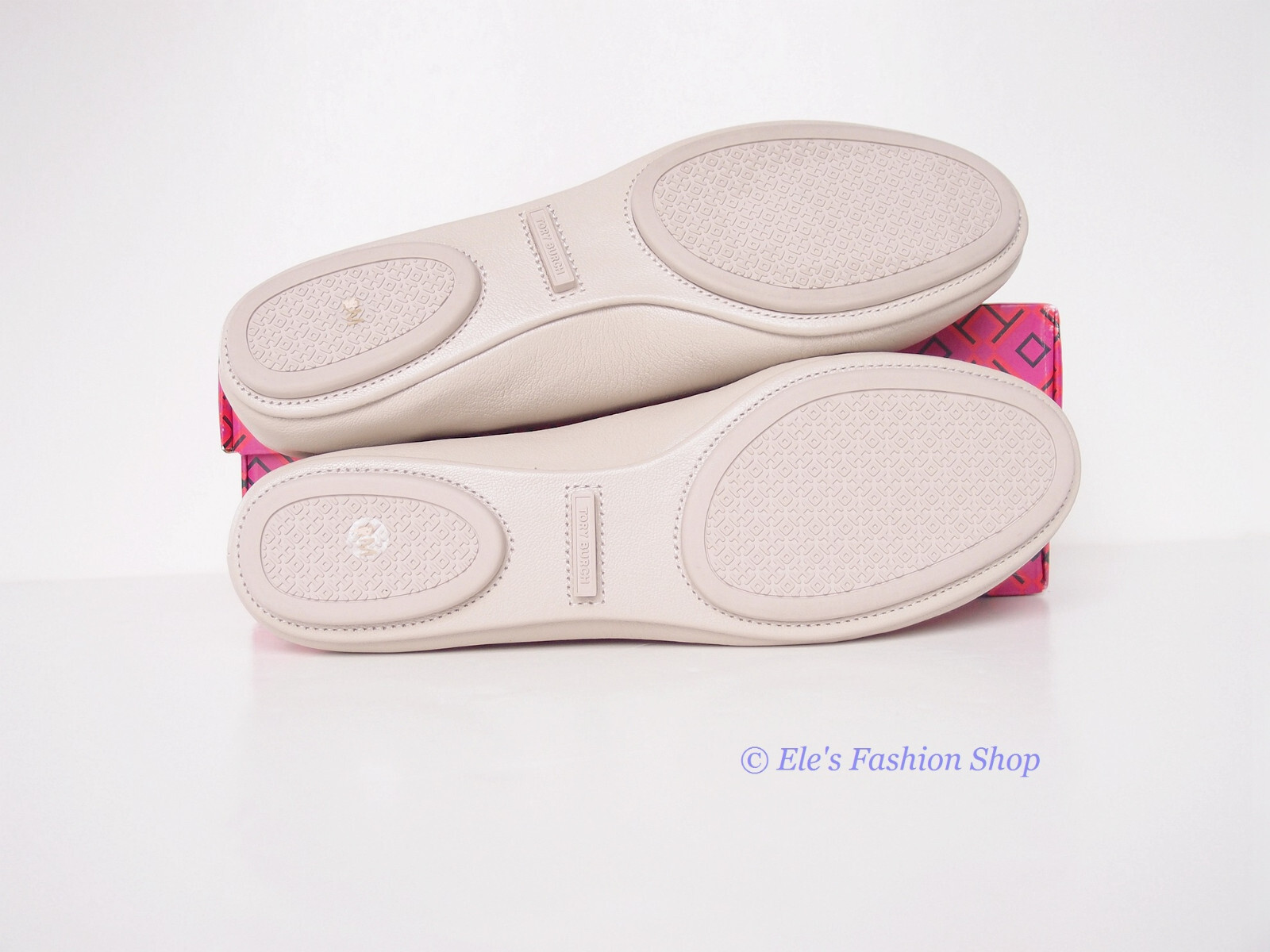 Pre-owned Tory Burch Crystal Logo Pave Minnie Leather Travel Ballet Flat Gray Us 9.5