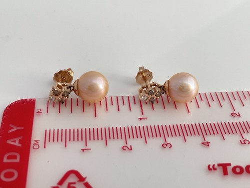 Pre-owned Le Vian Levian Chocolate Diamonds Fresh Water Pearl Earrings Post 14k Rose Gold In Pink