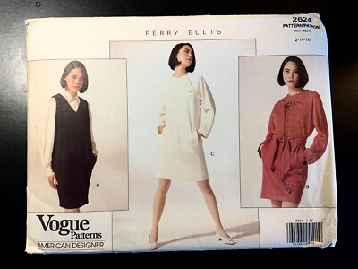 Vogue 2624 Designer Perry Ellis Pullover Jumper Dress Pattern 12 14 16 UNCUT