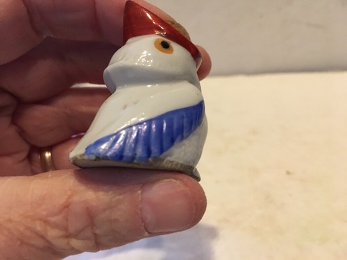 Vintage Made In Japan Porcelain Pin Cushion, Open Mouth Bird 1 3/4” H Small Cute