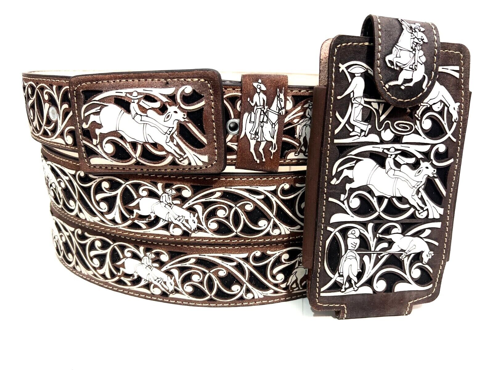 MEN'S WESTERN LEATHER BELT AND PHONE CASE SET, SET DE CINTO MEN'S WESTERN LEATHER BELT AND PHONE CASE SET, SET DE CINTO