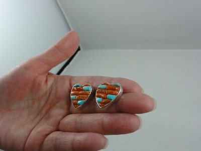 Estate Sterling Silver Turquoise Coral Large 3/4