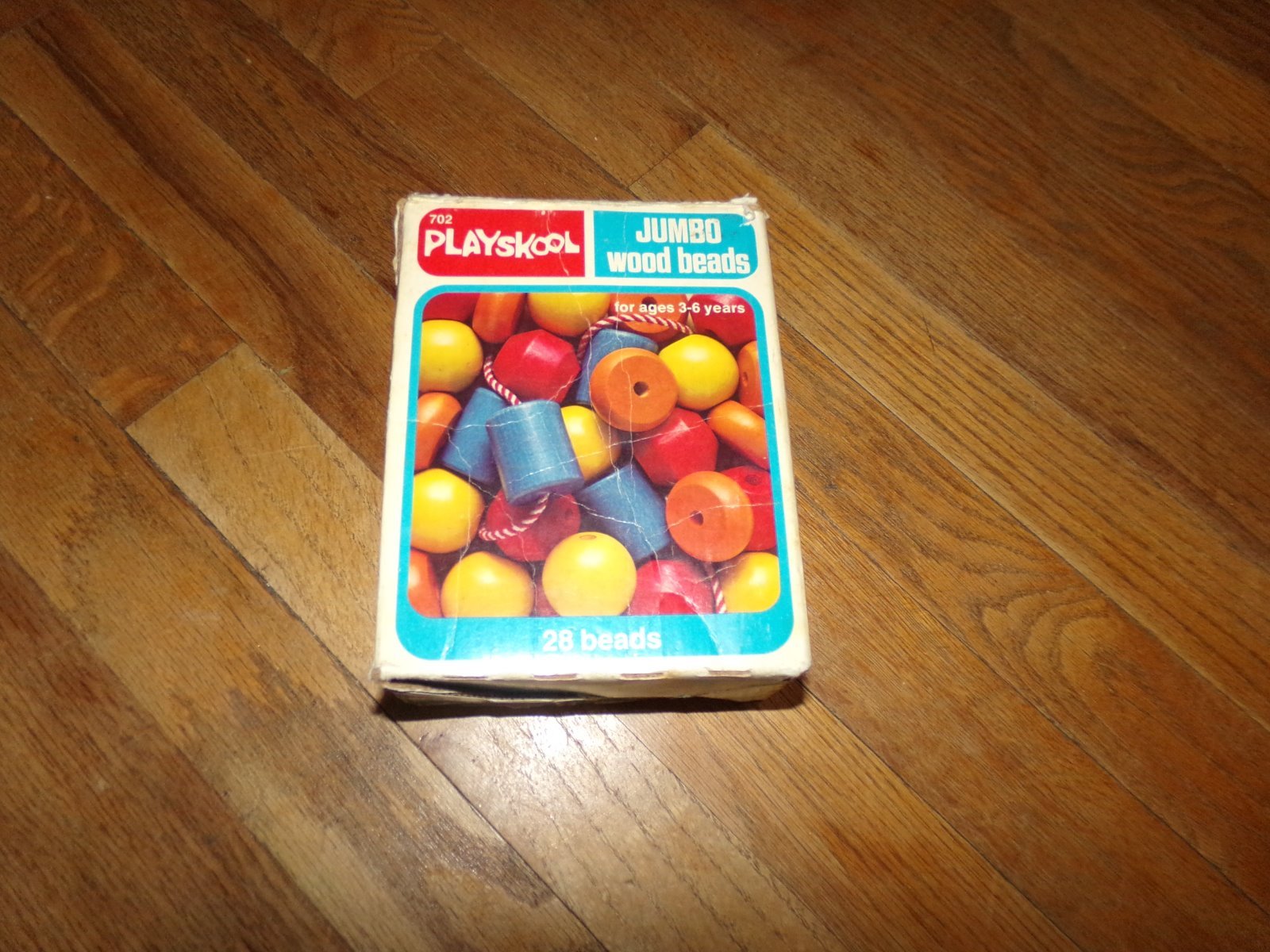 Vintage Playskool Jumbo Wood Beads with String 27 Beads Original Box 1978 USA