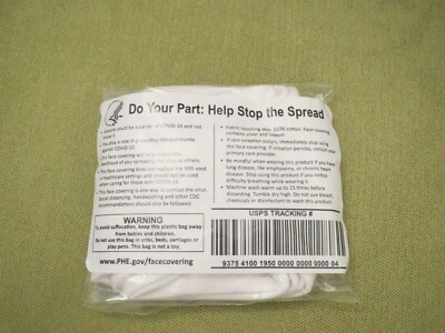 Federal Government Health & Human Services Issued White Cloth Fabric Mask 5-pack