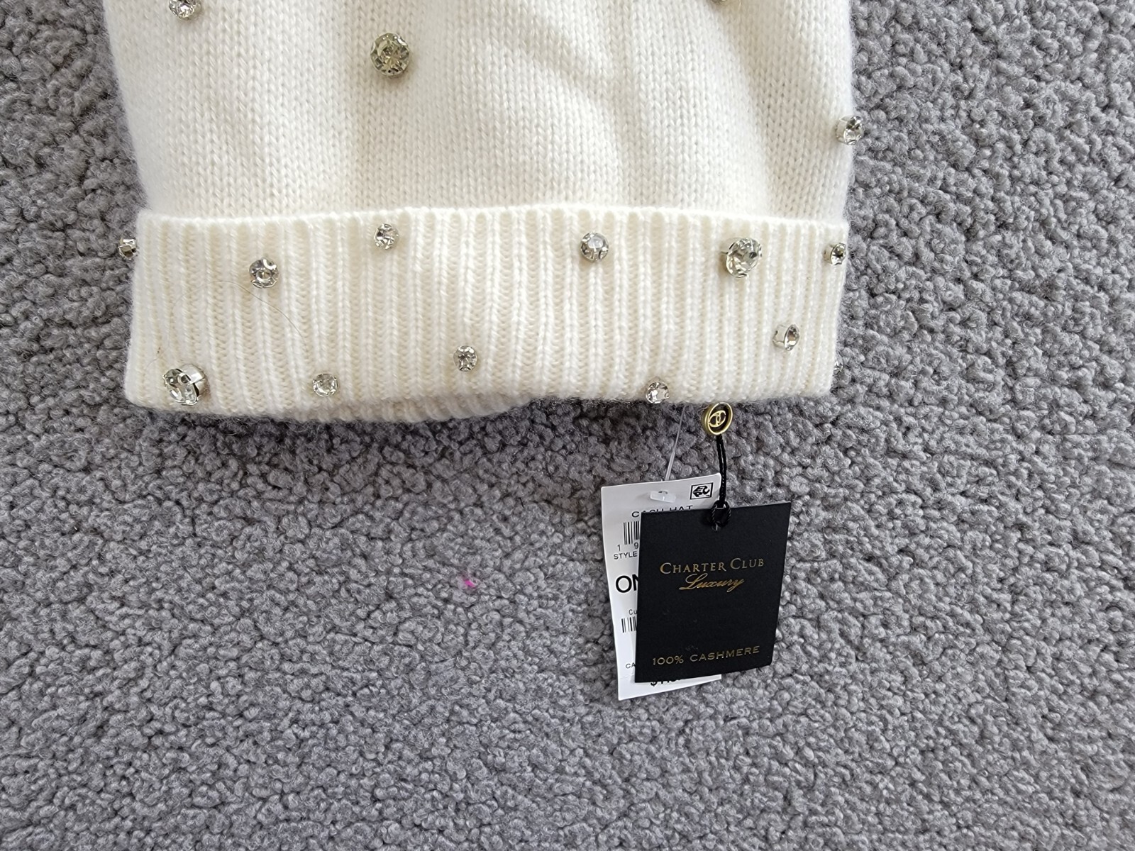 Charter Club Cashmere Embellished Cuffed Beanie Women's One Size Vanilla Ice - Picture 12 of 14