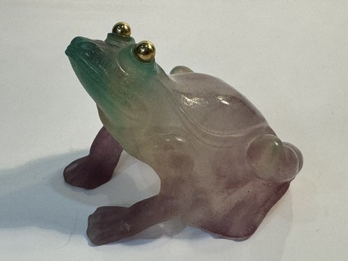 Daum Crystal Pate De Verre Frog w/Gold Eyes Perfect And