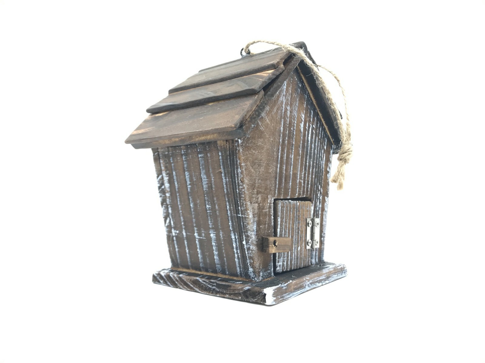 Farmhouse Rustic Style Hanging Birdhouse Decorative Wood & Metal Brown Flower