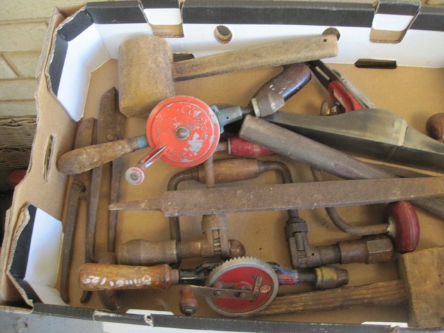 Box of Old tools-hand drills wood plane etc Hand Tools 