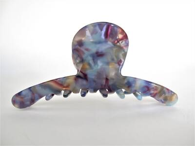 Blue and mixed color marbled design hair claw clip for fine, thin hair
