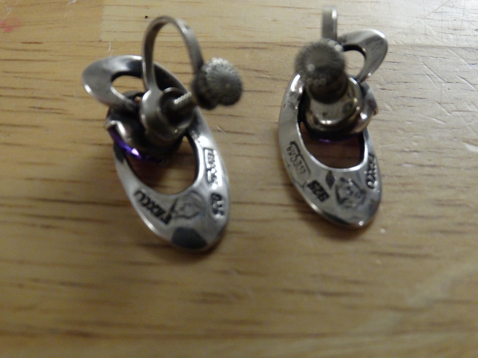 enrique ledesma purple alamite sterling silver earrings, 925, mexico, screw back