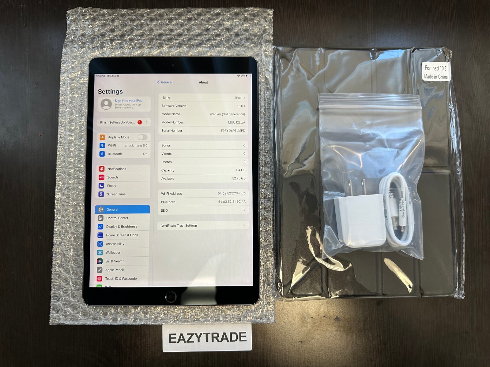 Apple iPad Air 3rd Generation A2152 Wi-Fi 10.5 in GRAY 64GB Apple iPad Air 3rd Generation A2152 Wi-Fi 10.5 in GRAY 64GB