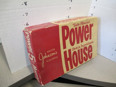 Walter Johnson POWER HOUSE candy bar store display box 1940s chocolate FLAVORFUL
